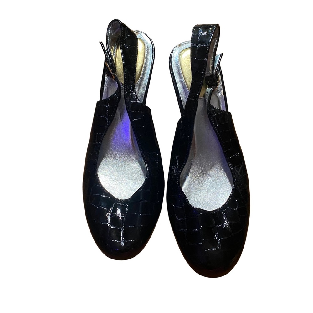 Ros Hommerson Black Croc-Embossed Slingback Heels – Size 9M